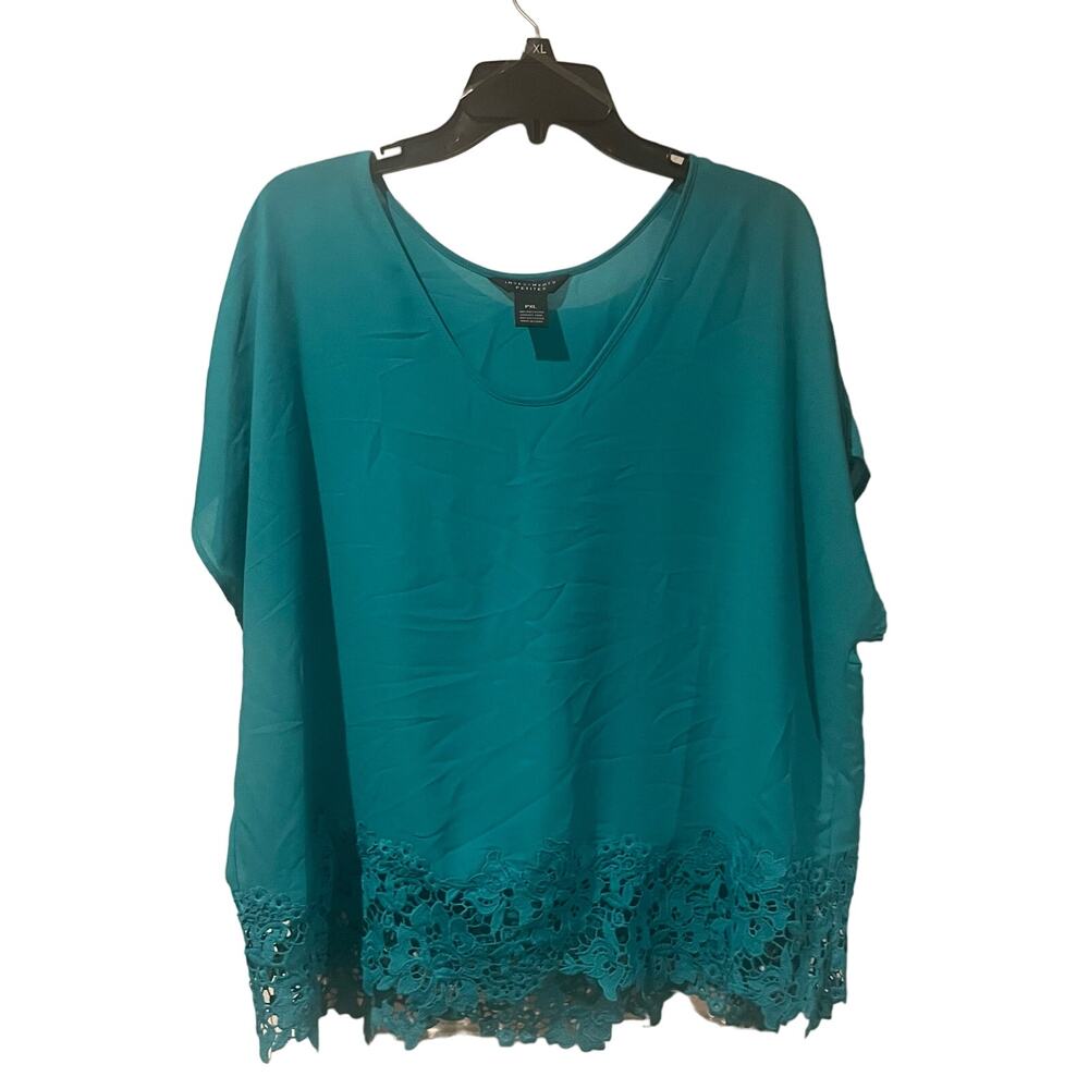 Investments Petite XLarge Teal Green Polyester Crochet Hemline Shell, B88, $22